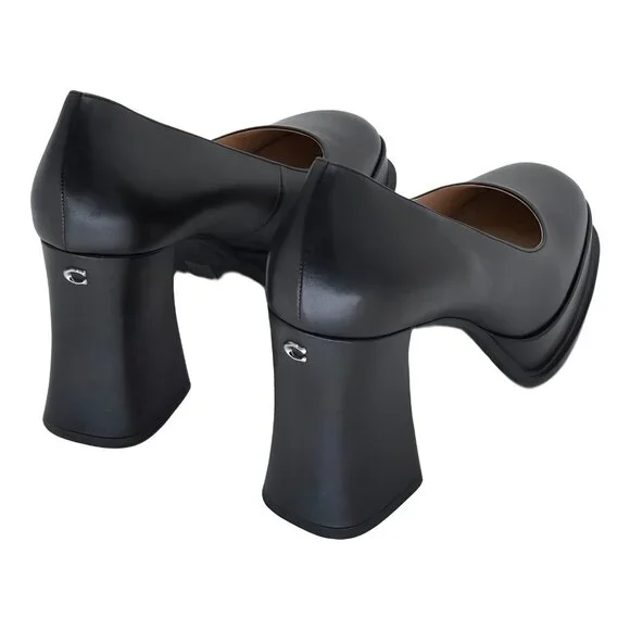 COACH Sculpted C Pump Black Leather - Sculpted Block Heel 11M - Picture 3 of 6